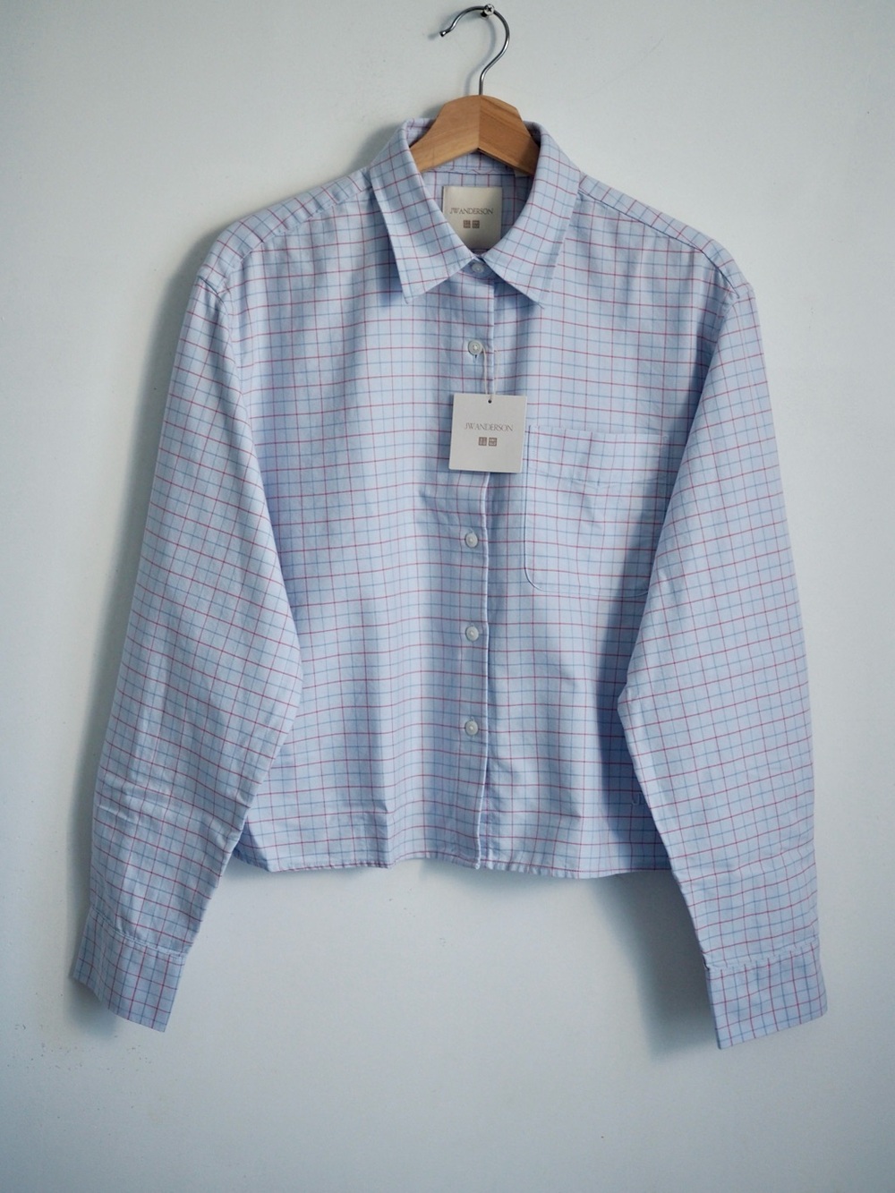 JW Anderson checked boxy oxford Uniqlo Blue cropped shirt new